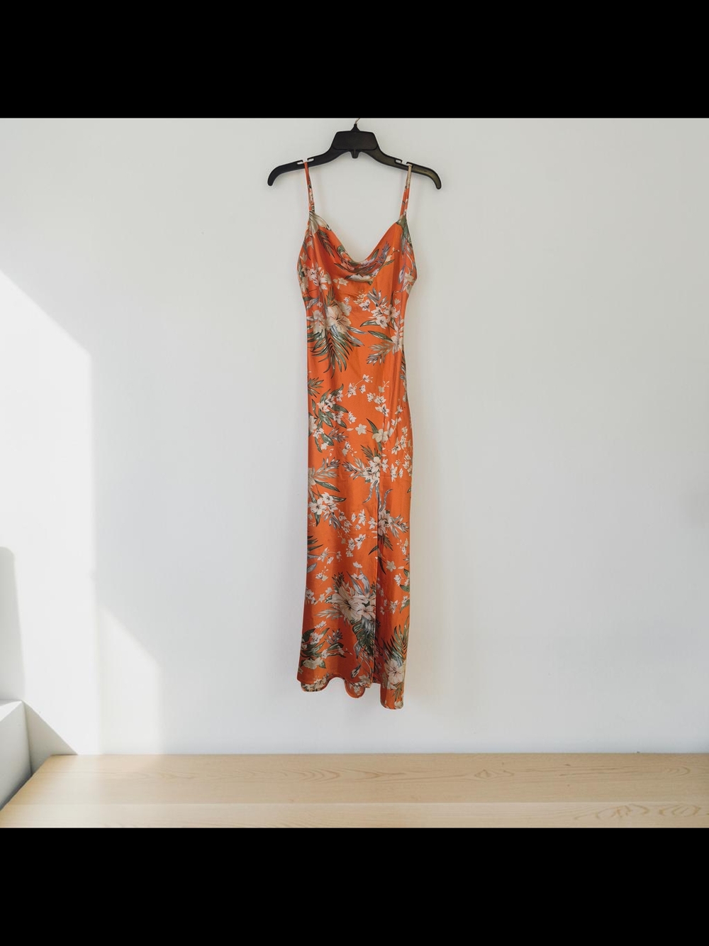 Orange Tropical Floral Slip Midi Dress - Lightweight Summer Dress - Picture 2 of 9